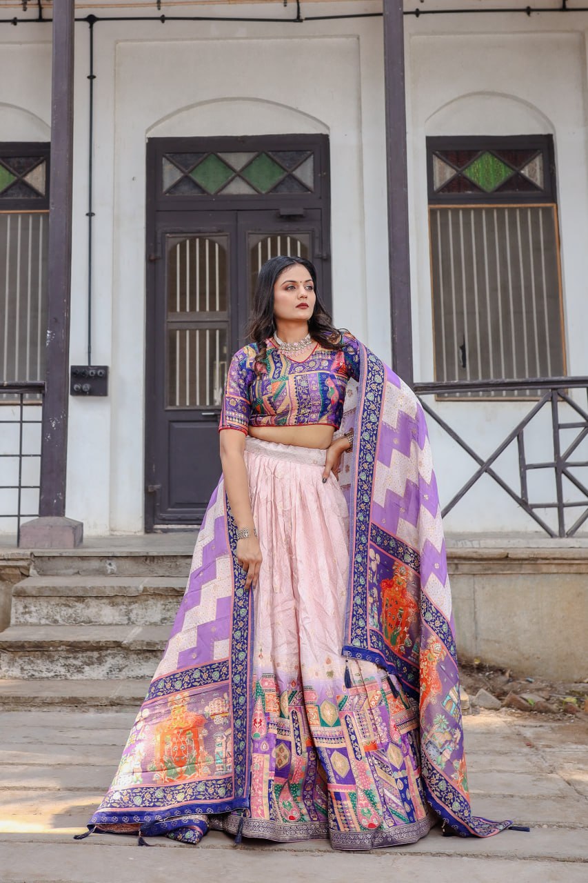Purple Traditional Jacquard Viscose Lehenga