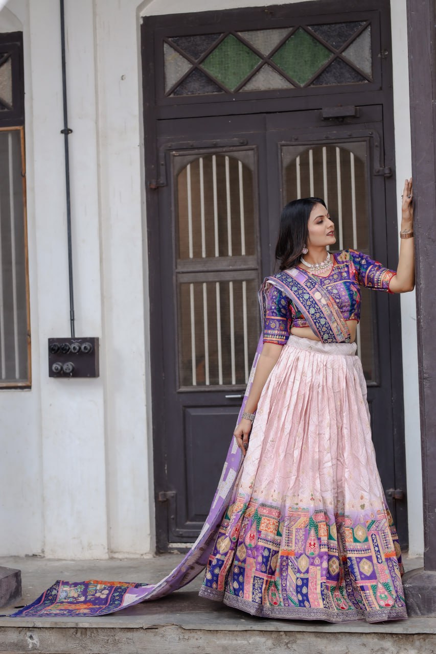 Purple Traditional Jacquard Viscose Lehenga