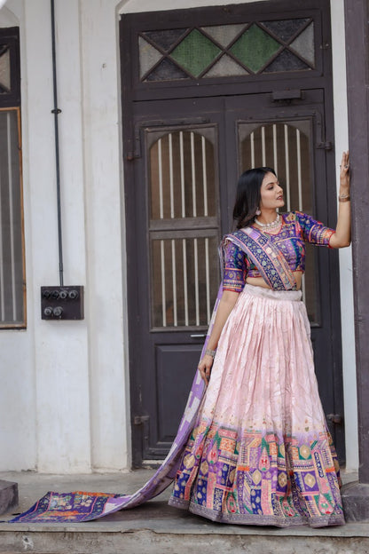 Purple Traditional Jacquard Viscose Lehenga