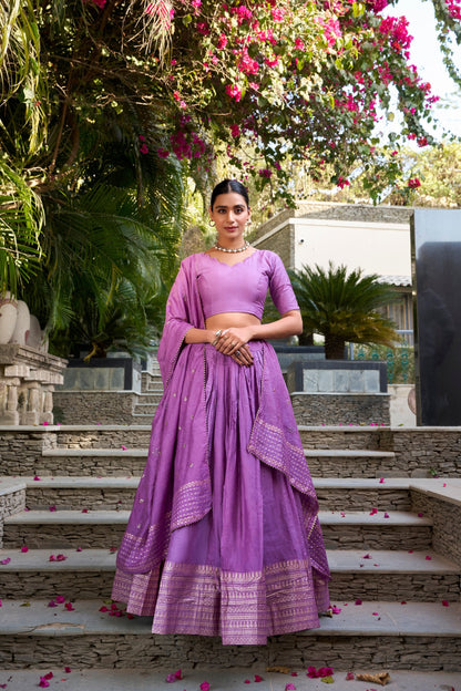 Purple Traditional Pure Chanderi Lehenga