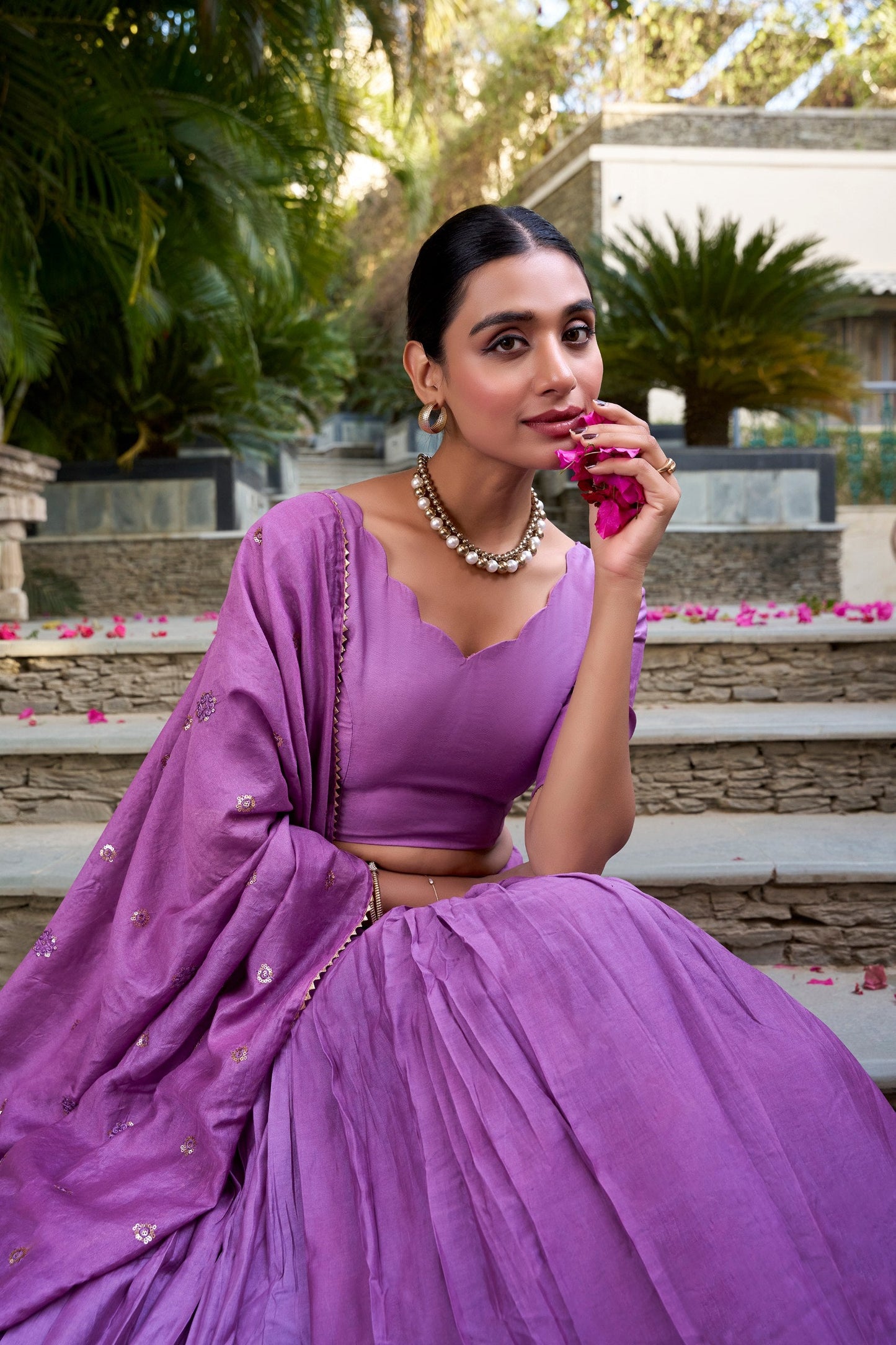 Purple Traditional Pure Chanderi Lehenga