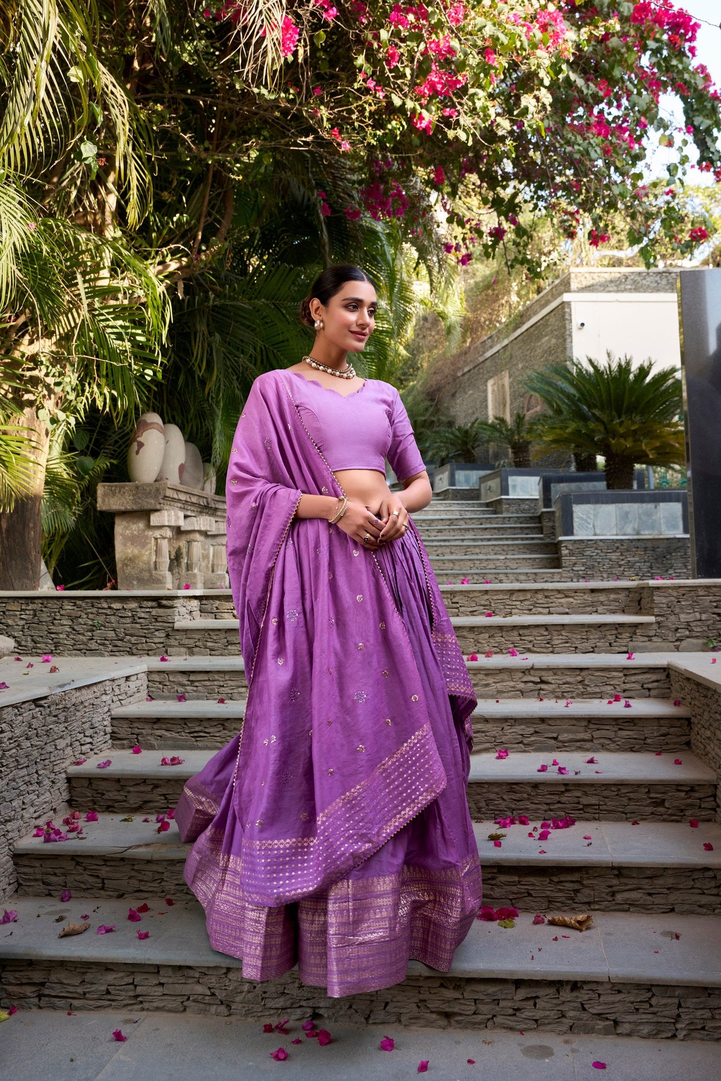 Purple Traditional Pure Chanderi Lehenga