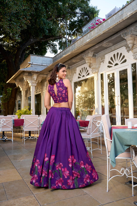 Purple Tussar Silk Lehenga Choli For Wedding