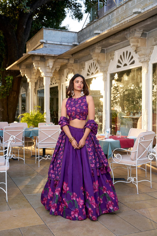 Purple Tussar Silk Lehenga Choli For Wedding