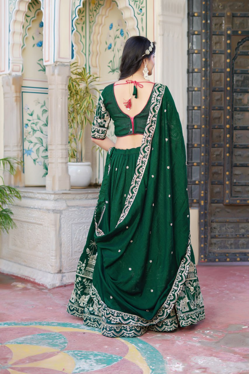 Green Wedding Wear Georgette Lehenga