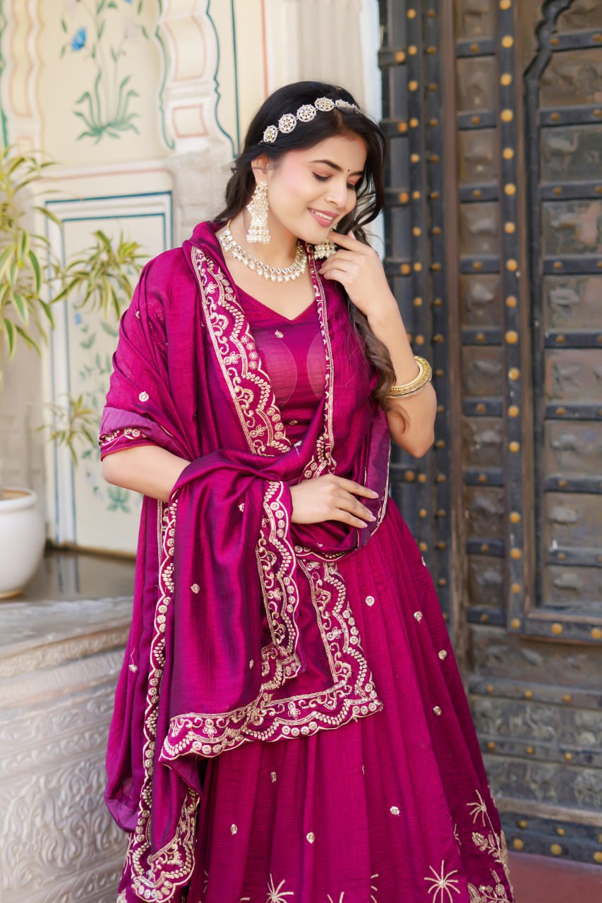 Purple Wedding Wear Georgette Lehenga