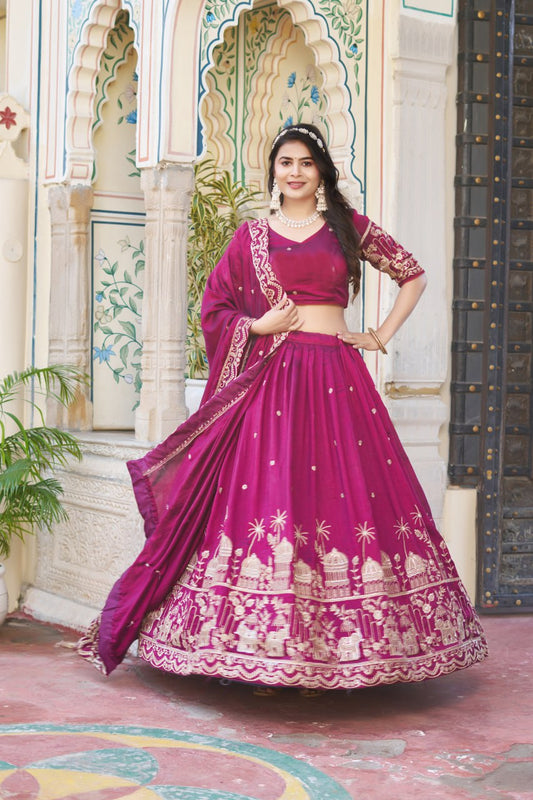 Purple Wedding Wear Georgette Lehenga