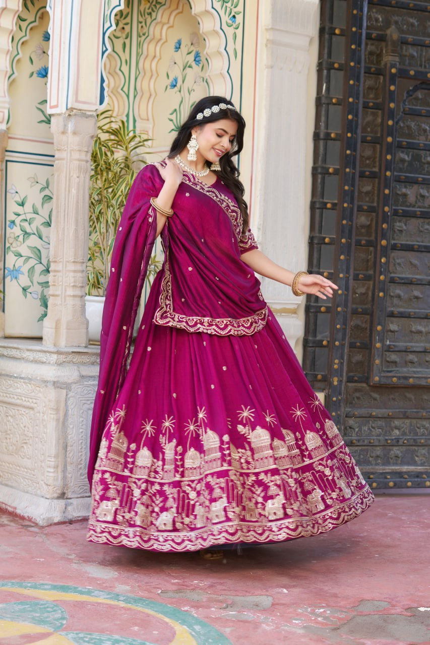 Purple Wedding Wear Georgette Lehenga