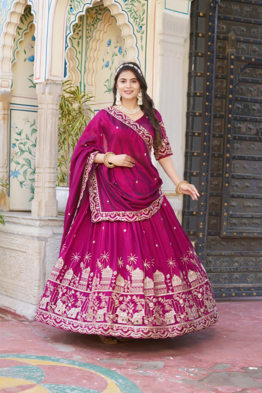 Purple Wedding Wear Georgette Lehenga