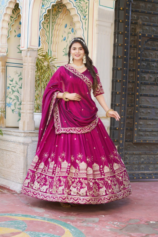 Purple Wedding Wear Georgette Lehenga