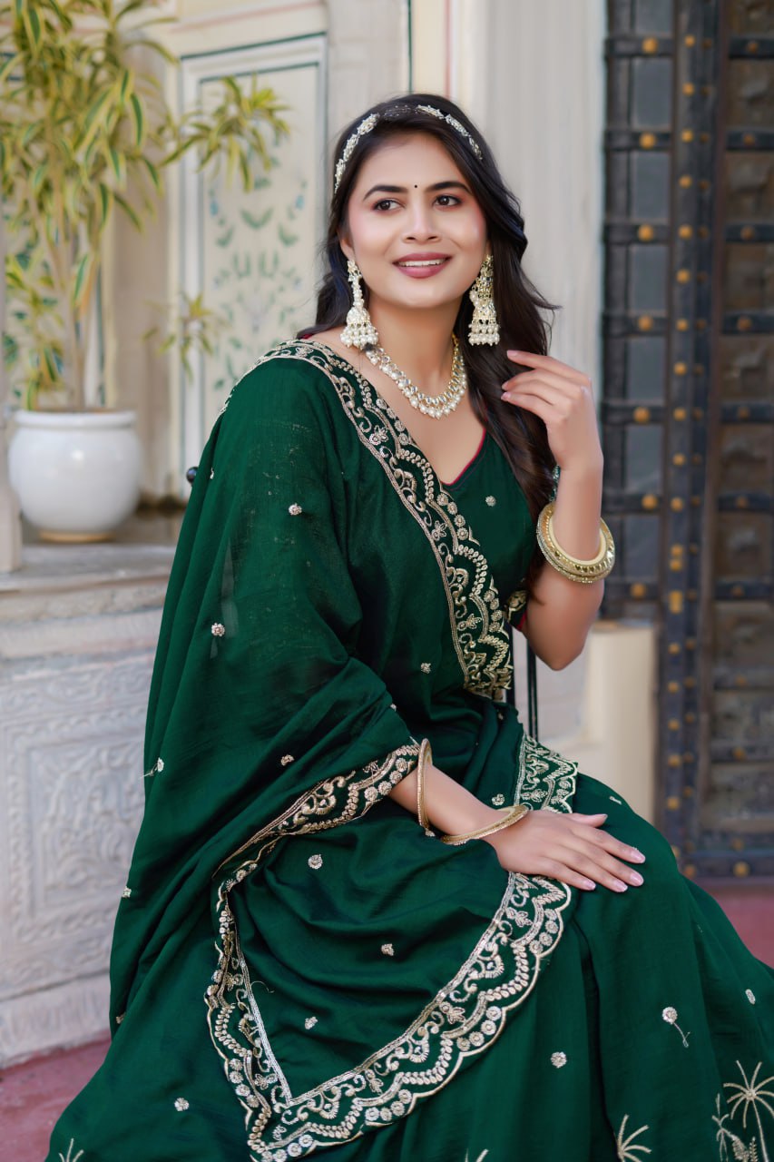 Green Wedding Wear Georgette Lehenga