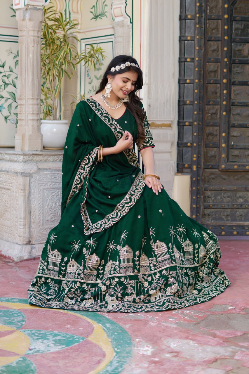 Green Wedding Wear Georgette Lehenga