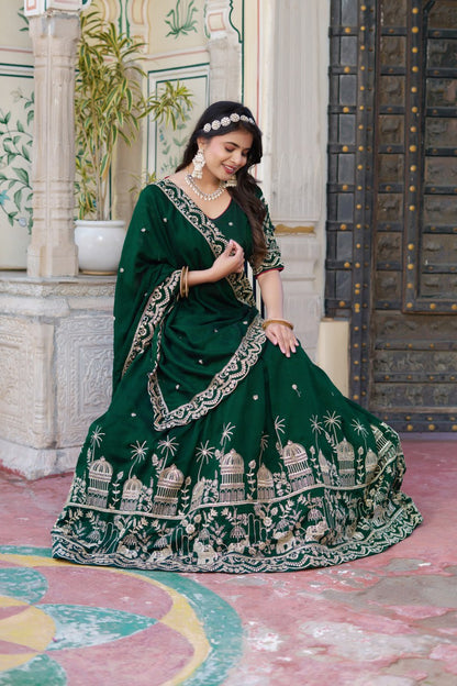 Green Wedding Wear Georgette Lehenga