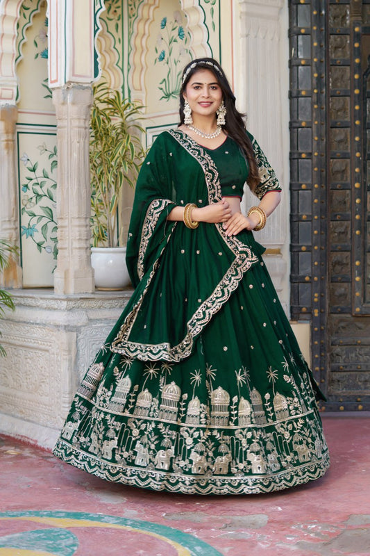 Green Wedding Wear Georgette Lehenga