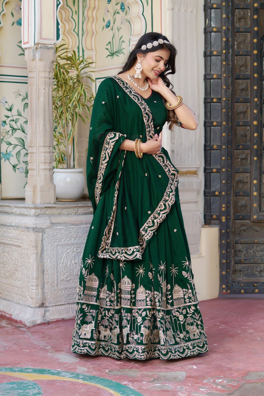Green Wedding Wear Georgette Lehenga