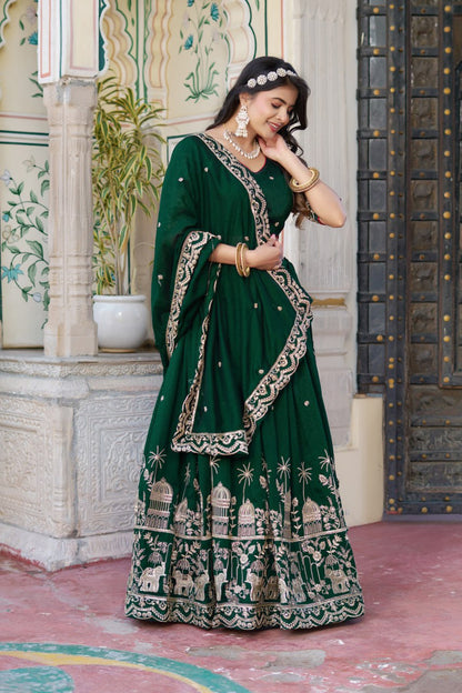 Green Wedding Wear Georgette Lehenga
