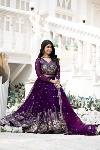 Purple Wedding Wear Georgette Lehenga Choli