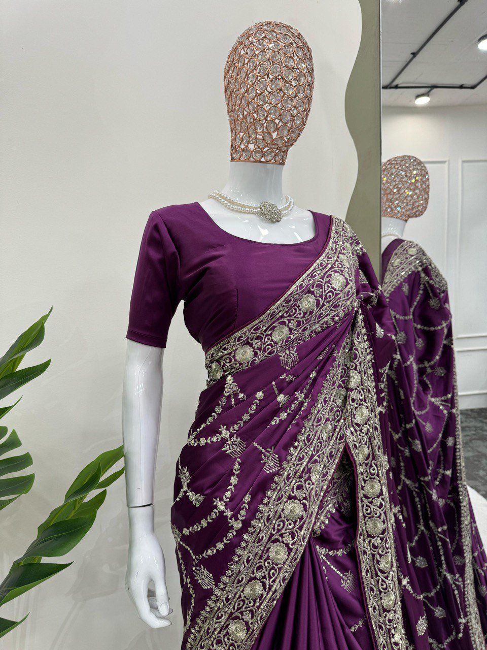 Purple Wedding Wear Japan Satin Silk Saree