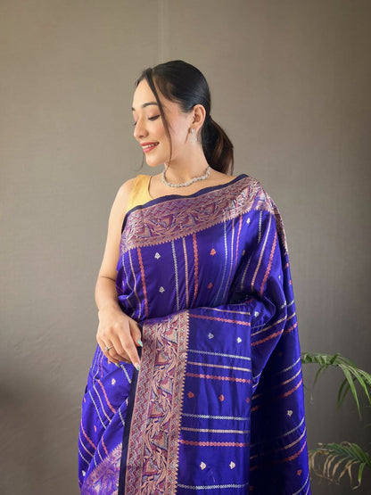 Bluish Purple Wedding Wear Silk Saree