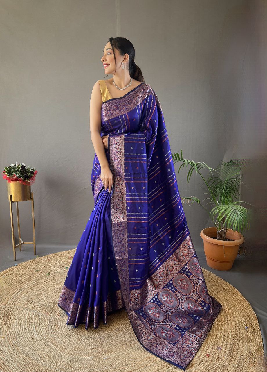 Bluish Purple Wedding Wear Silk Saree