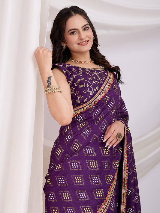 Purple Wedding Wear Vichitra Silk Saree