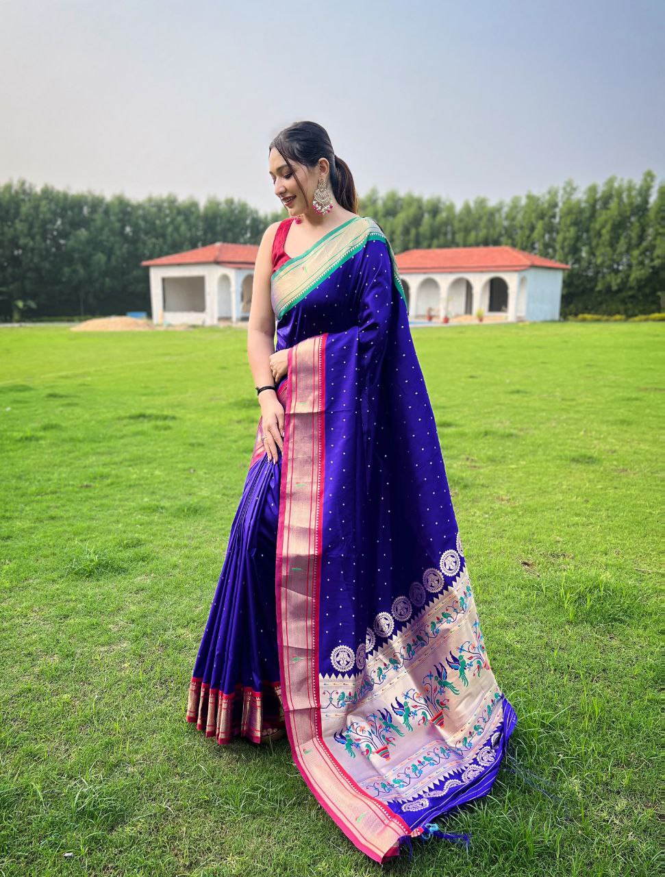 Purplish Blue Traditional Paithani Weaving Saree