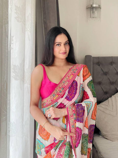 Rajwadi Bandhej Print Georgette Saree