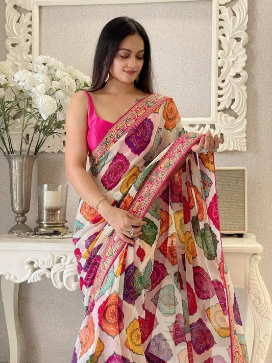 Rajwadi Bandhej Print Georgette Saree
