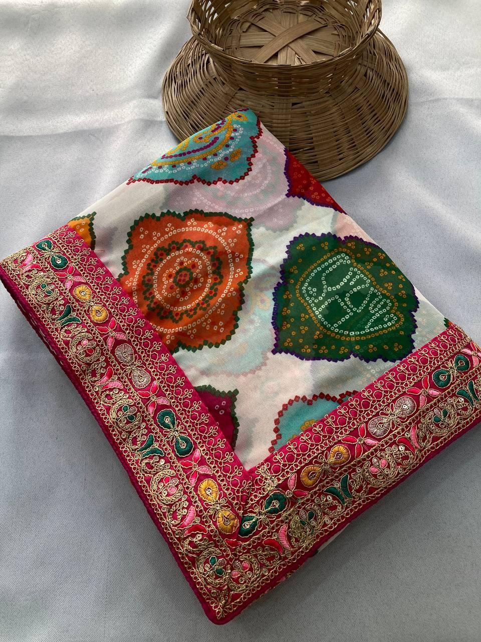 Rajwadi Bandhej Print Georgette Saree