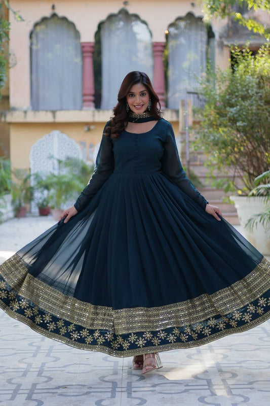 Rama Designer Georgette Gown With Dupatta