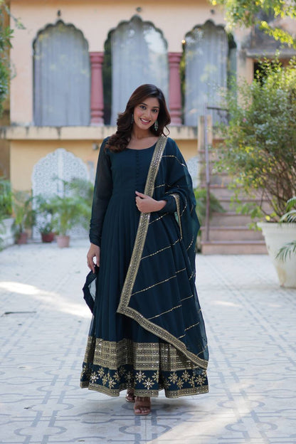 Rama Designer Georgette Gown With Dupatta