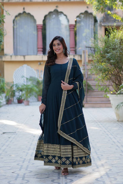 Rama Designer Georgette Gown With Dupatta