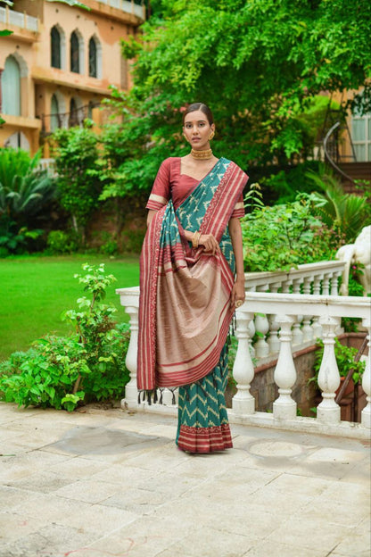 Rama Raw Silk Two Tone Weaving Saree