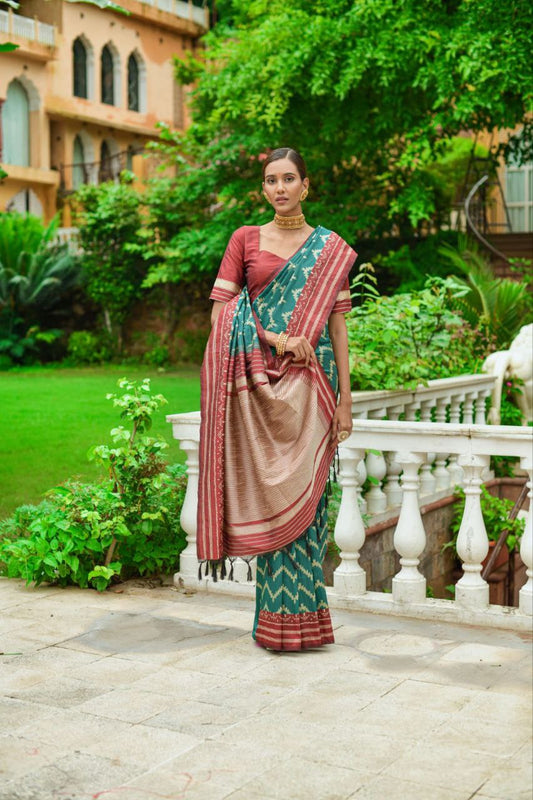 Rama Raw Silk Two Tone Weaving Saree