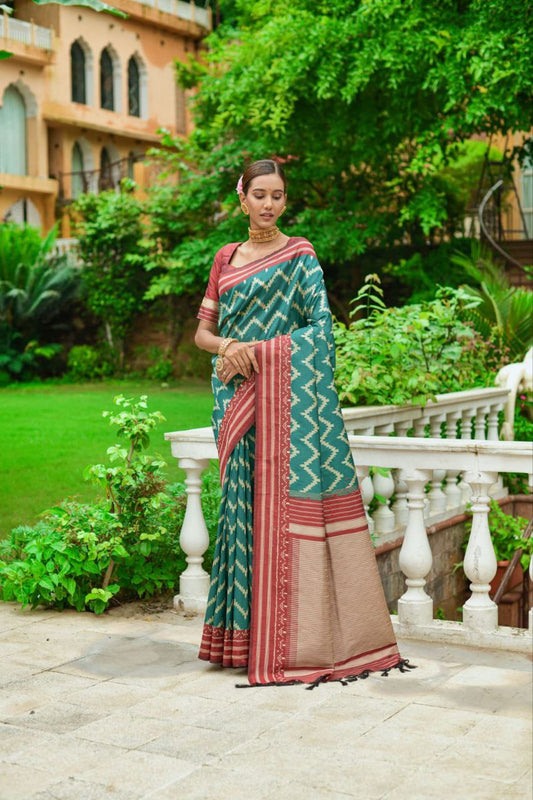 Rama Raw Silk Two Tone Weaving Saree