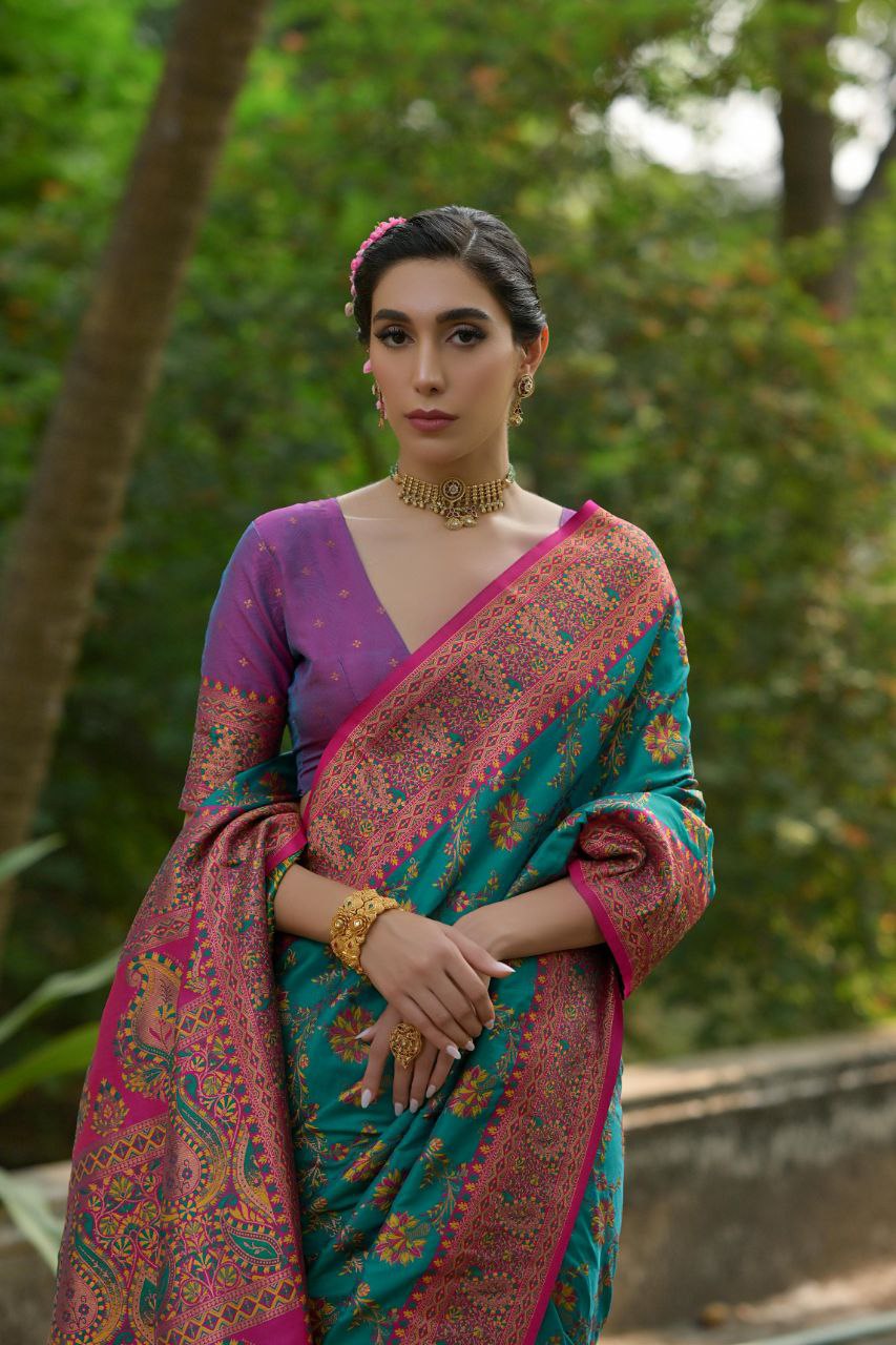 Rama Wedding Wear Pashmina Silk Saree