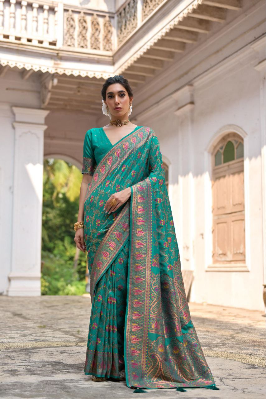 Rama Wedding Wear Pashmina Silk Saree