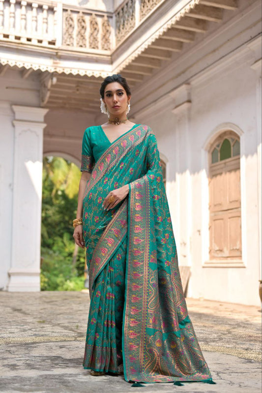 Rama Wedding Wear Pashmina Silk Saree