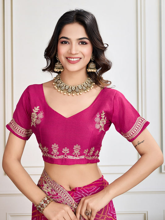 Rani Bandhani Printed Georgette Saree