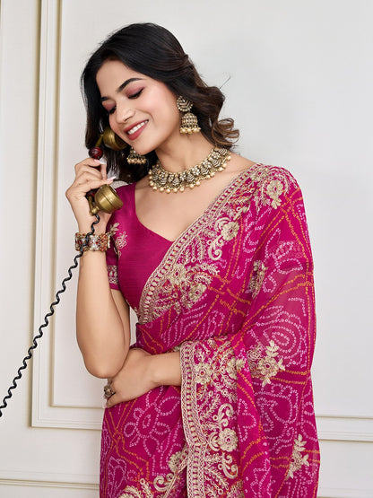 Rani Bandhani Printed Georgette Saree