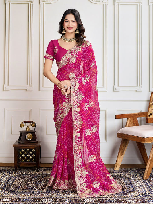 Rani Bandhani Printed Georgette Saree
