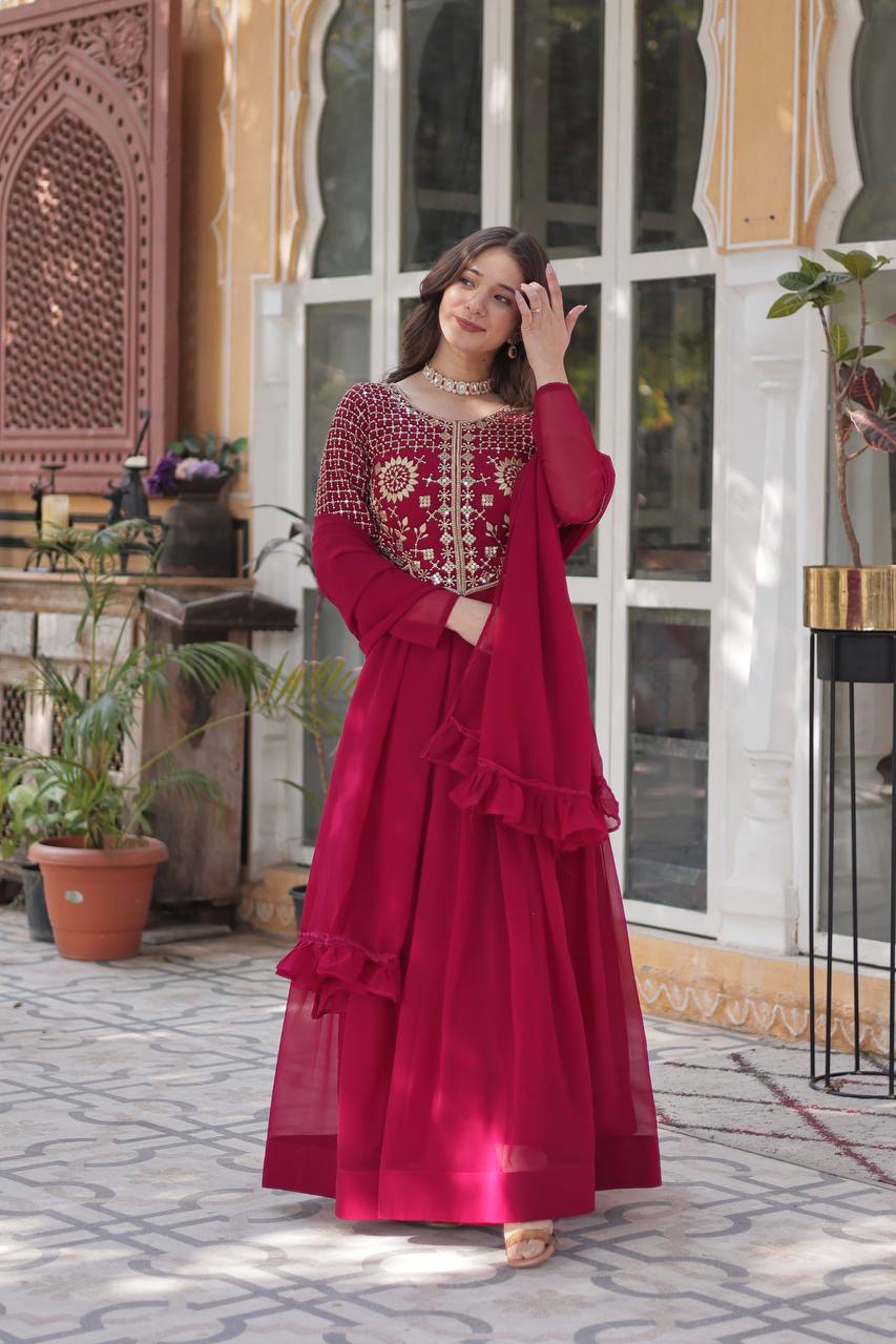 Rani Designer Georgette Gown With Dupatta