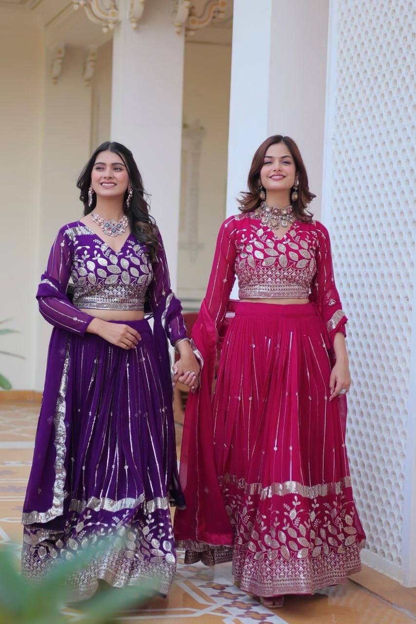 Purple Designer Georgette Lehenga For Wedding