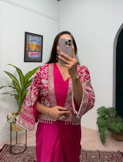 Rani Designer Ready To Wear Chinon Silk Saree