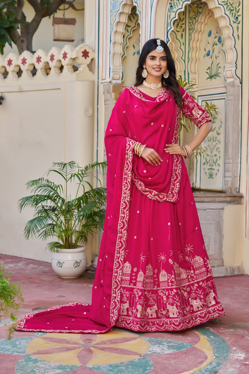 Rani Pink Wedding Wear Georgette Lehenga
