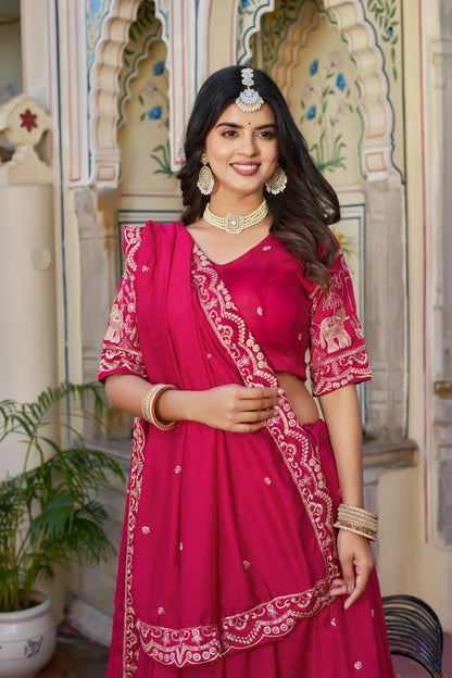 Rani Pink Wedding Wear Georgette Lehenga