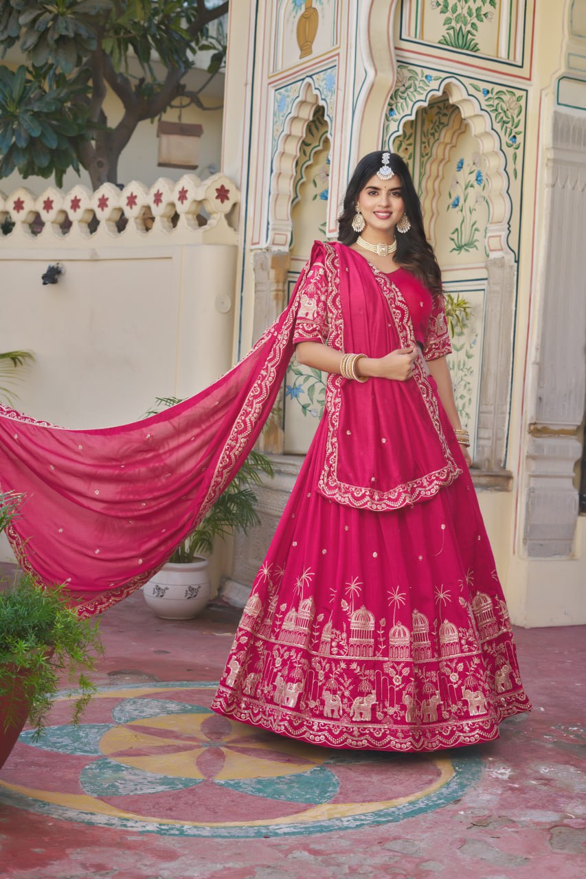 Rani Pink Wedding Wear Georgette Lehenga
