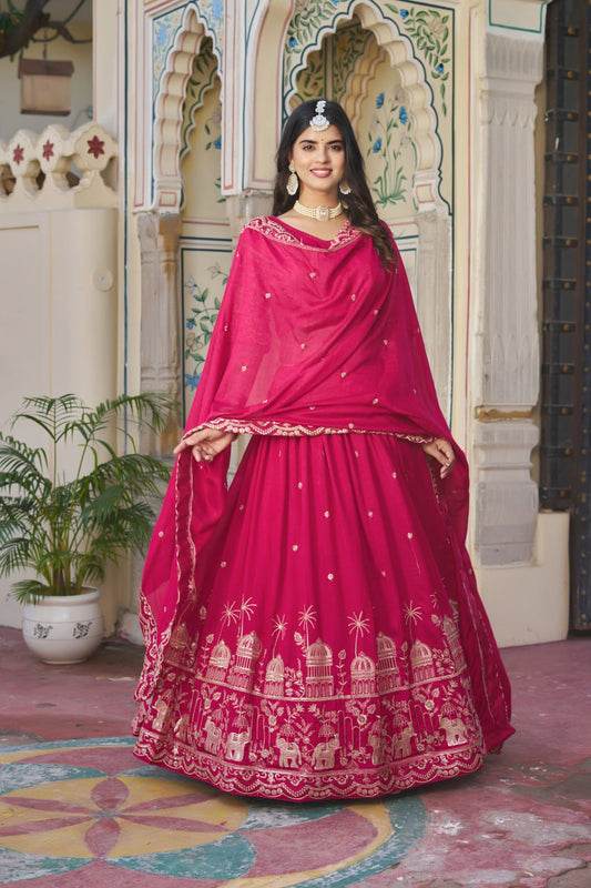 Rani Pink Wedding Wear Georgette Lehenga