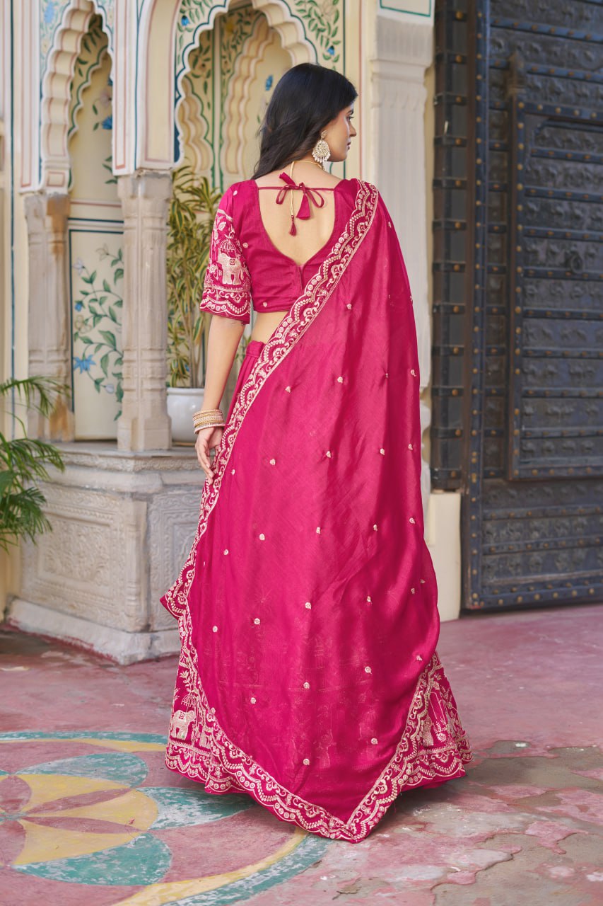 Rani Pink Wedding Wear Georgette Lehenga