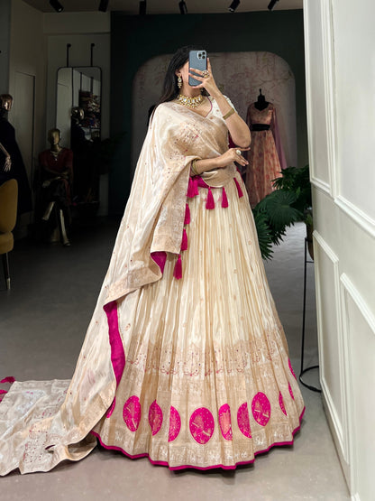 Rani & Off White Shimmer Lehenga For Wedding